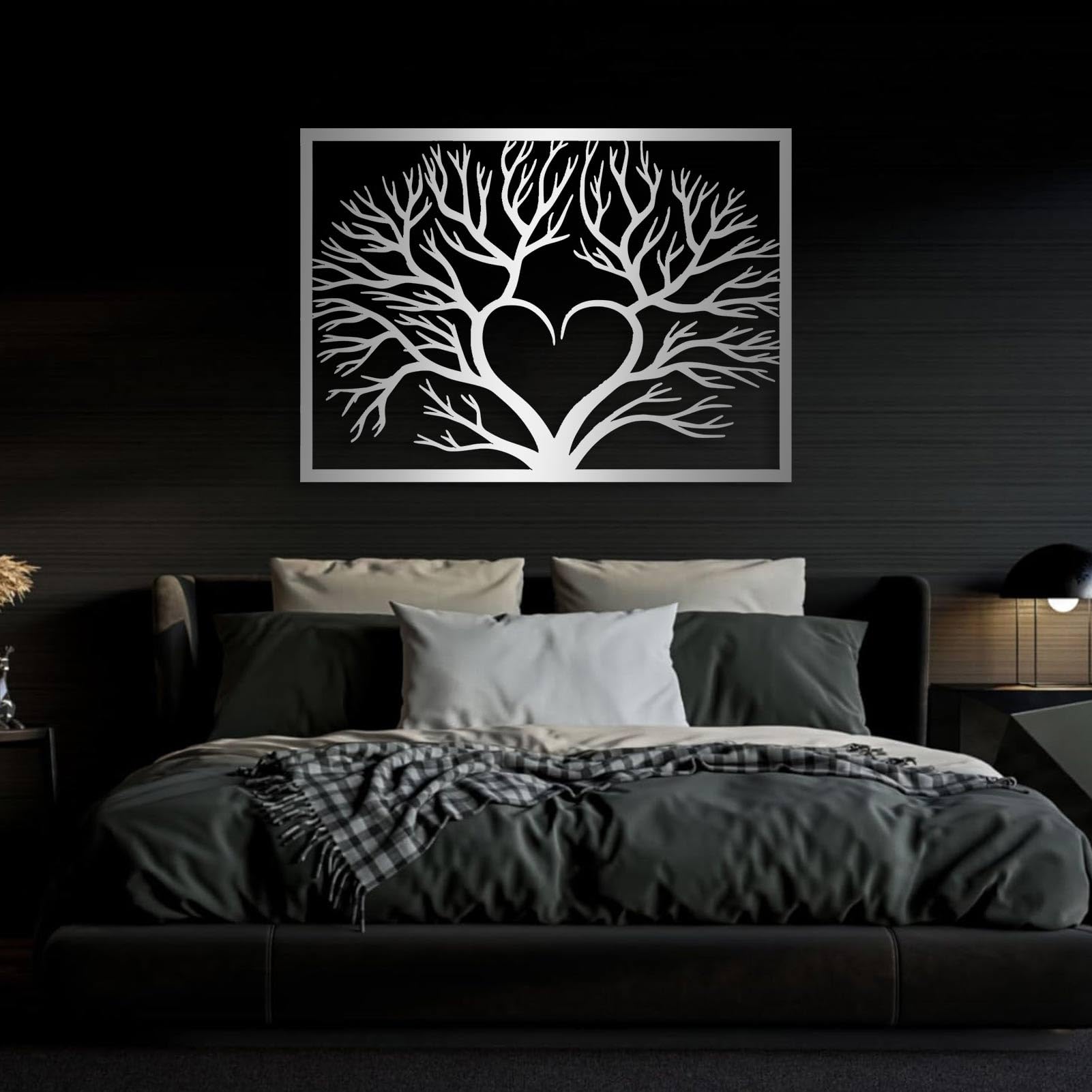 Metall-Wandkunst silberner AST Lebensbaum ästhetische Schlafzimmer-AST-Dekoration Moderne Skulptur für Wohnzimmer Schlafzimmer Flur und Treppenhaus Natur-Wohndeko