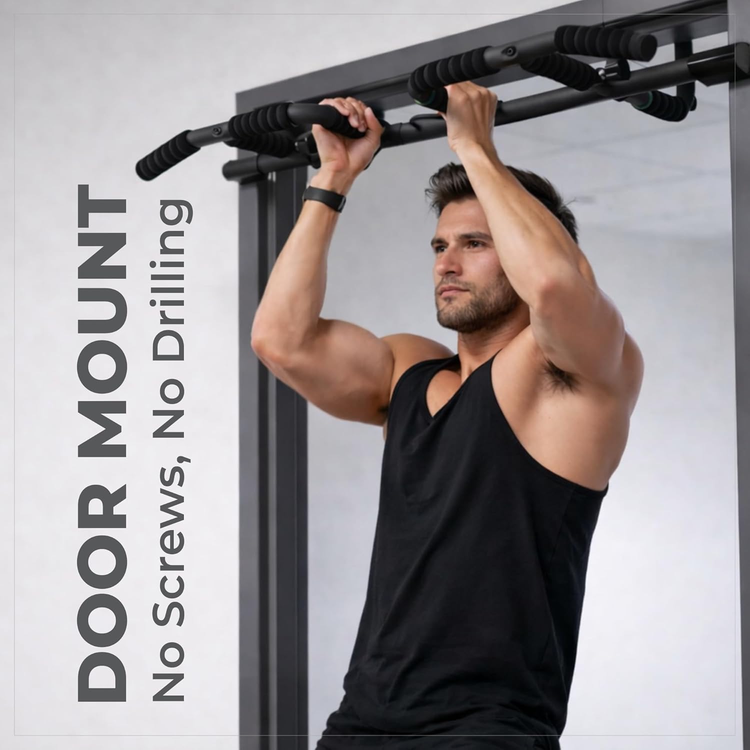 HANZO Doorway Pull Up Bar Set with Suspension Straps – Multi-Grip Chin Up Bar for Home Gym – No Screws, Strength Training Workout Bar, Door Gym Pullup Bar
