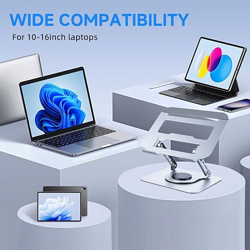 Miniatura 8 de Leeboom Soporte ergonómico para computadora portátil de aluminio giratorio de 360, soporte ajustable para portátil compatible con MacBook AirPro,
