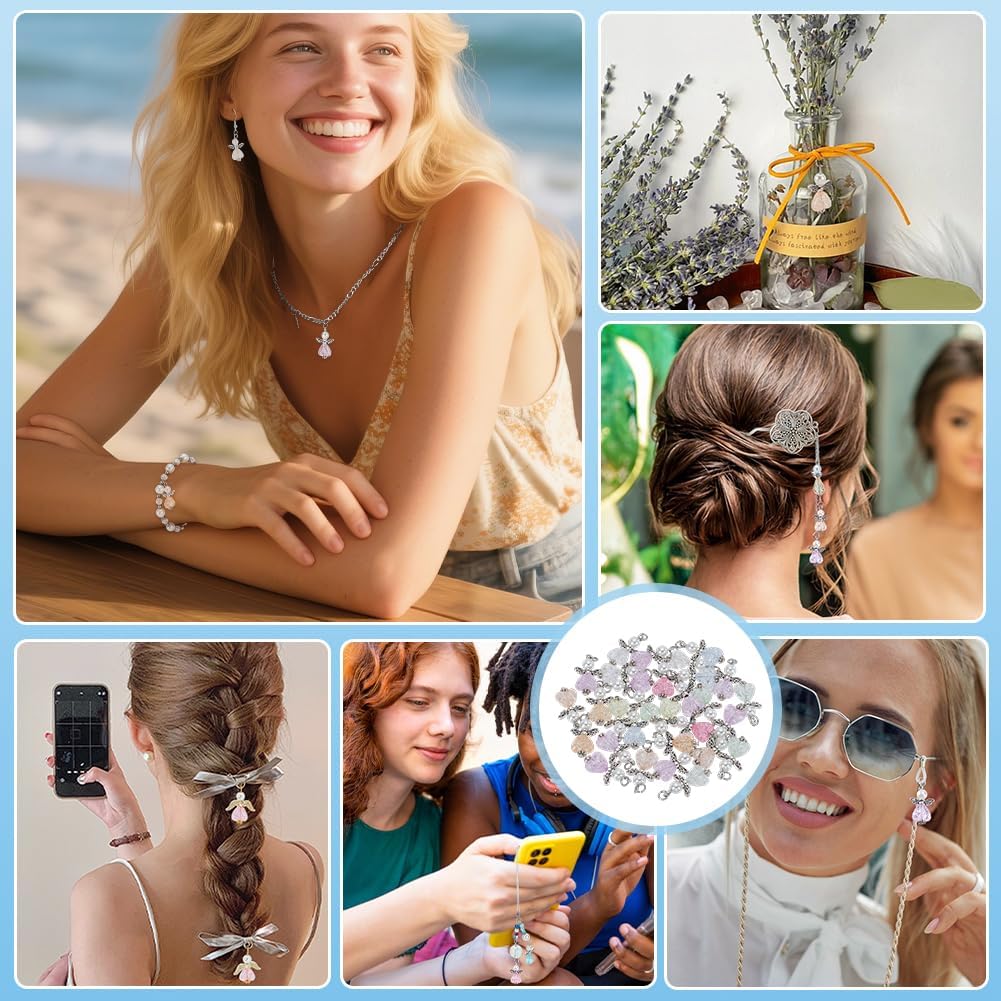 PH PandaHall 30pcs Angel Charms, Mixed Angel Wing Pendants Guardian Charms Heart Glass Bead for Jewelry Necklace Bracelet Earring Making DIY Craft Easter Decoration - Image 5