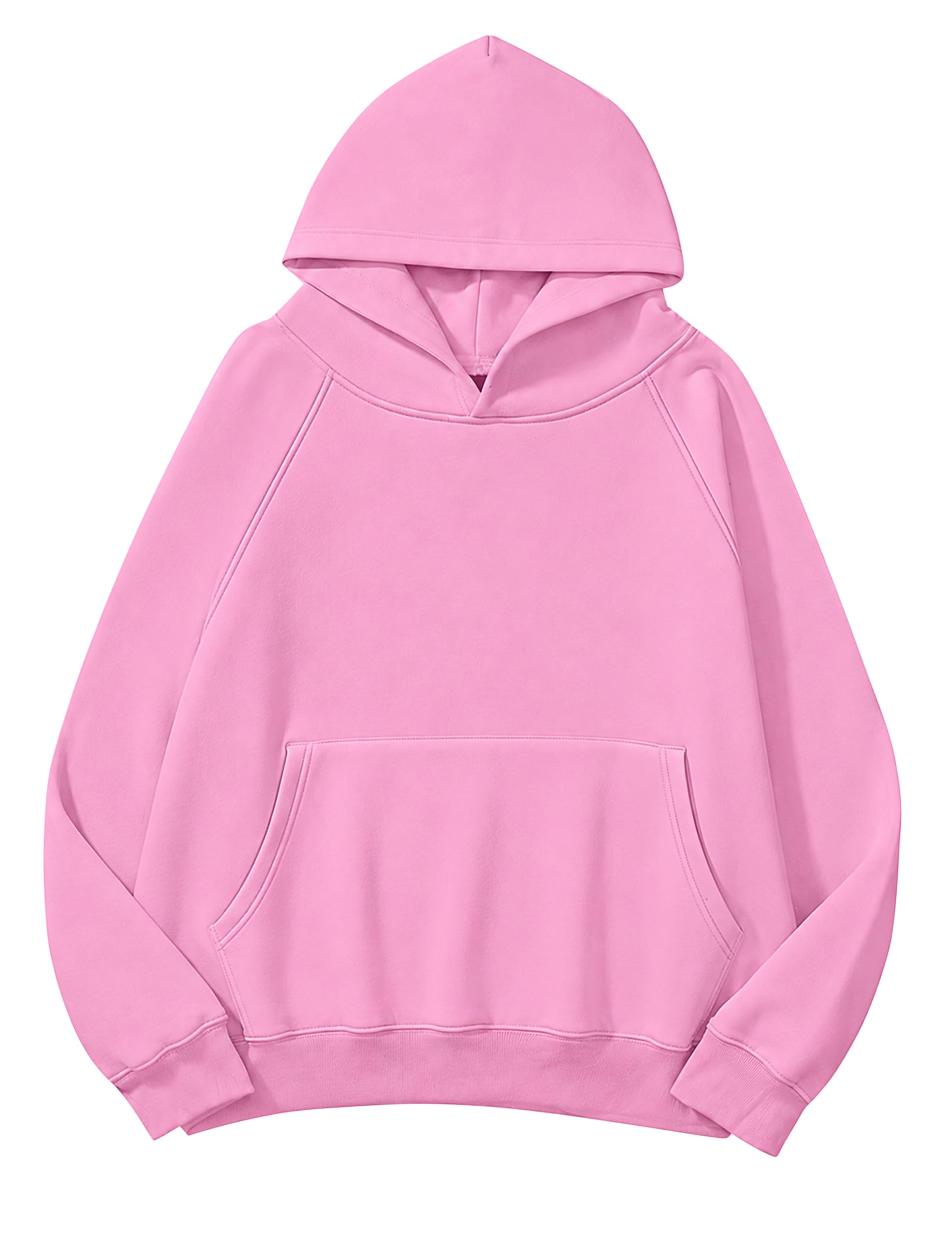 Lauweion Women Solid Basic Fleece Letter Loose Hoodie Sweatshirt Long Sleeve Kangaroo Pocket Drop Shoulder Pullovers Top