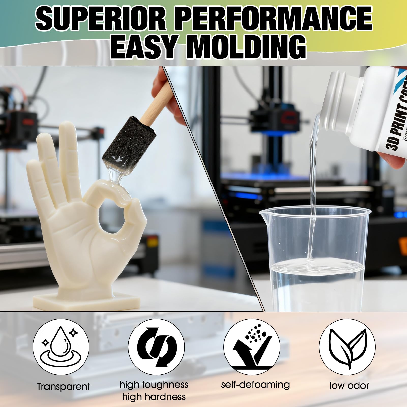 Coating 3d-Print Coating, Resina Epossidica Trasparente, 3d finish resin per Levigatura e Rifinitura di Stampe 3d Produce una Finitura Liscia e Lucida, 150G+50G