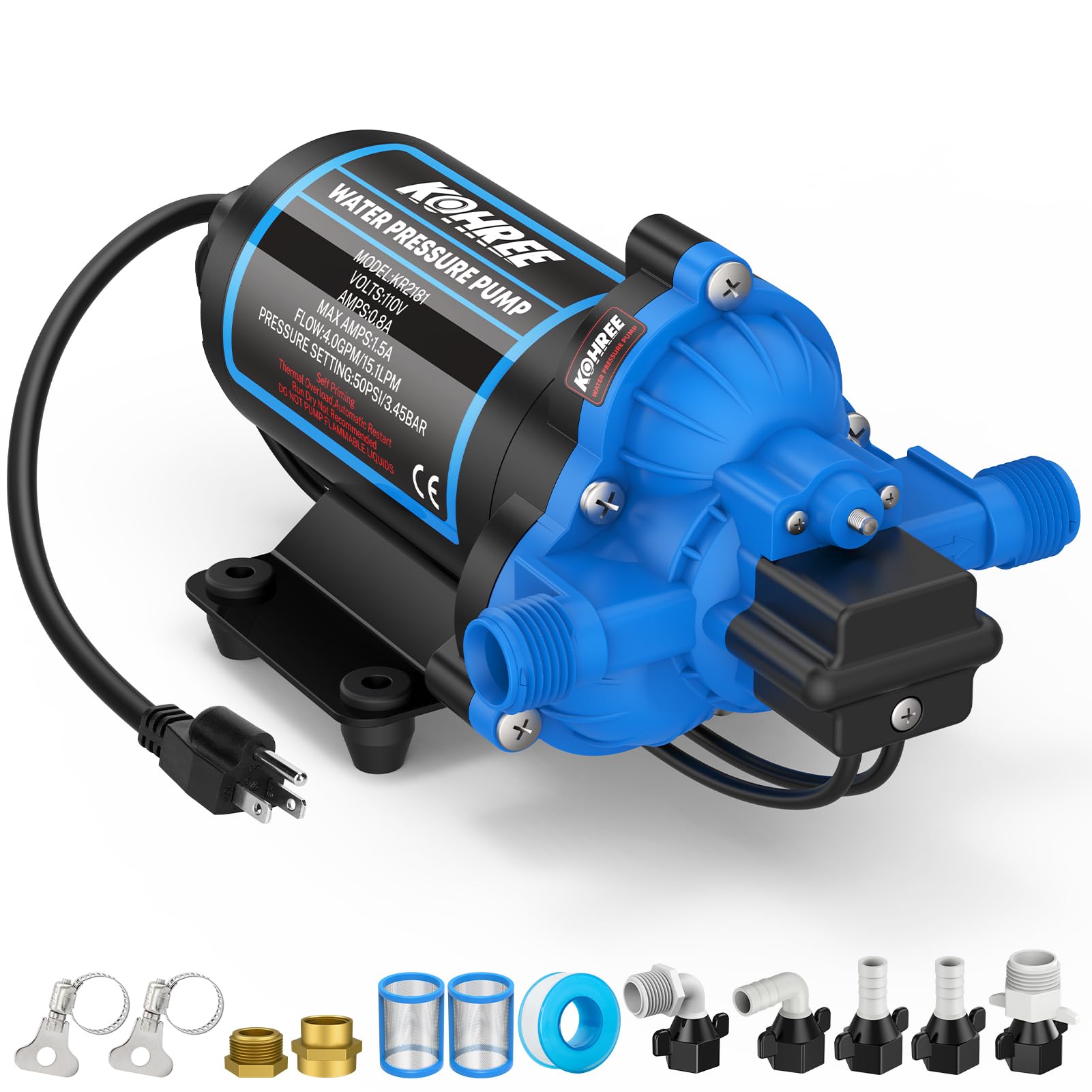 Kohree 110V AC Water Pressure Pump, 4 GPM 50 PSI Self-Priming Pressure Pump