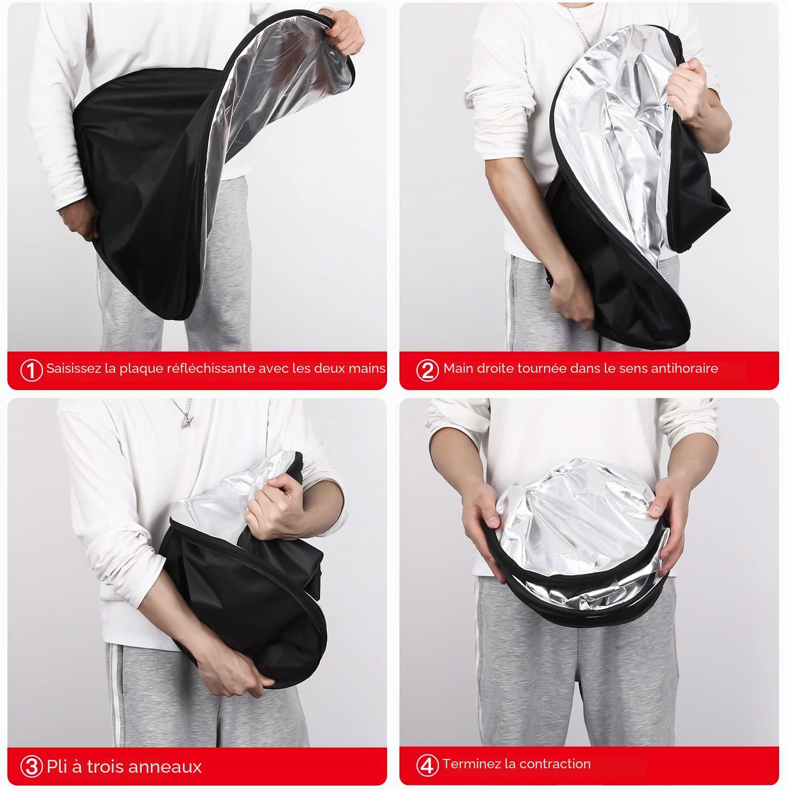 Kit de Photographie 5 en 1, réflecteur Pliable avec Support réflecteur (80 cm de diamètre), réflecteur Rond translucide, Argent, Or, Blanc et Noir, pour Studio Photo, éclairage extérieur