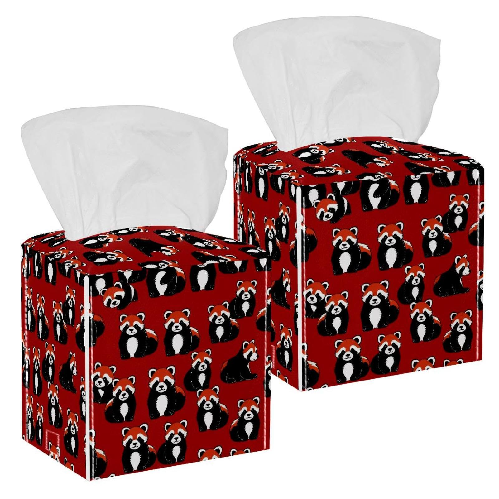 Raccoon Tissue Box Cover, 2 Pack PU Leather Square Facial Tissue Dispenser Box holder for Home Office Car