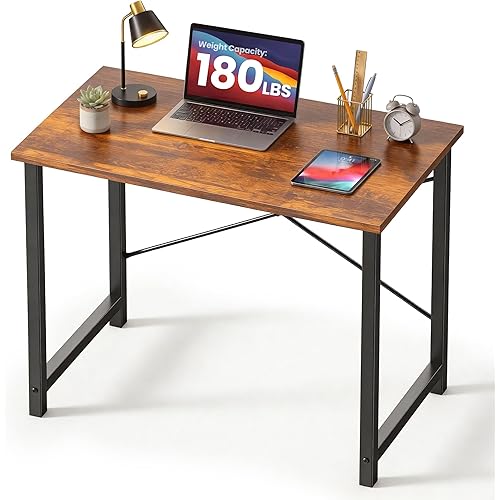 DUMOS 31 Inch Small Computer Desk for Home Office, Modern Study Writing Work Table Simple Style for Bedroom with X-Shaped ReInchforcement, Rustic Brown