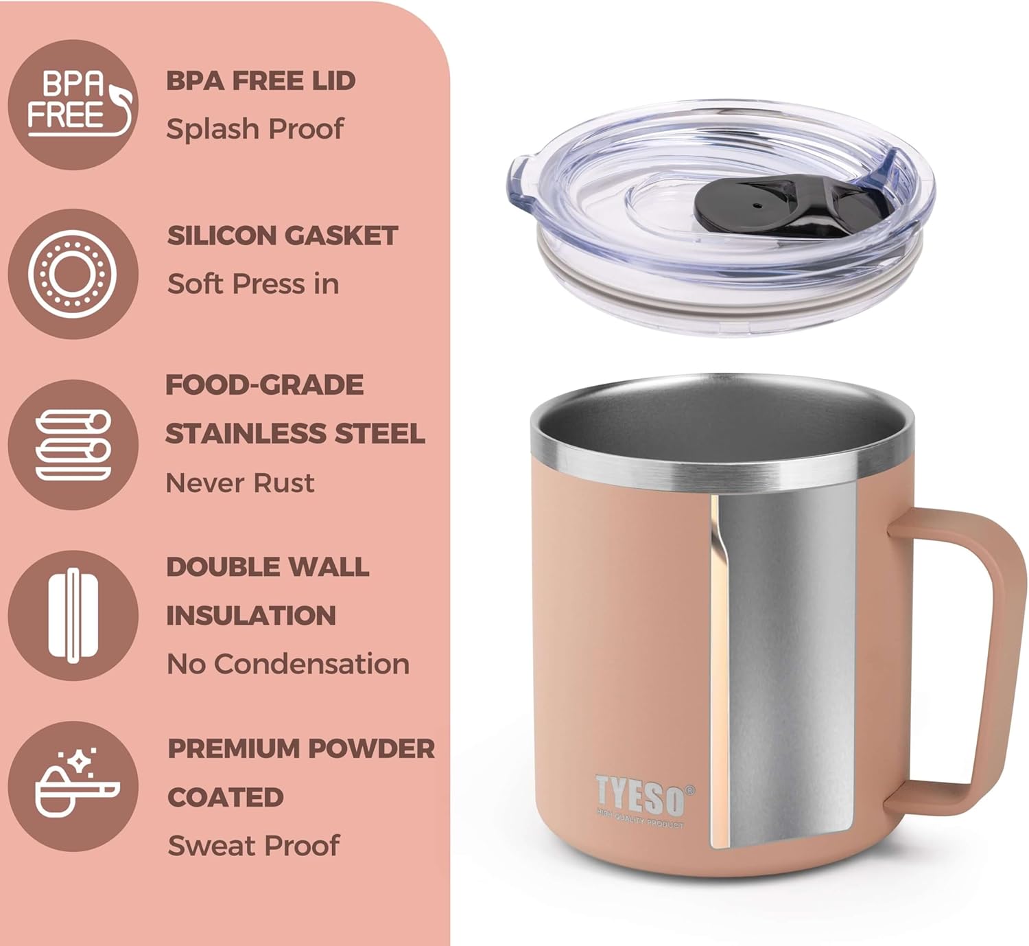 14 Oz Stainless Steel Pink Coffee Mug with Handle and Lid – Double Wall Thermal Coffee Cup – Dishwasher Safe Insulated Tumbler Keeps Drinks Hot & Cold – For Home, Office, Travel - Image 4