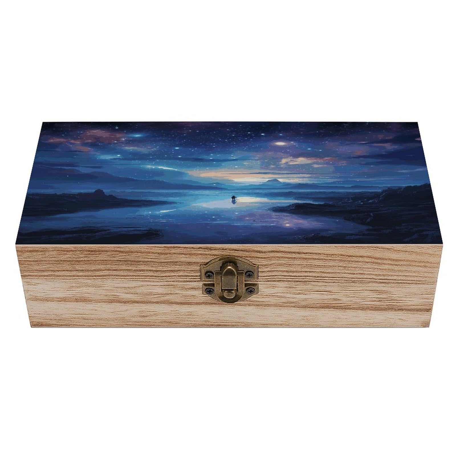 asbwuo Night Sky Wood Keepsake Box Wooden Box with Hinged Lid