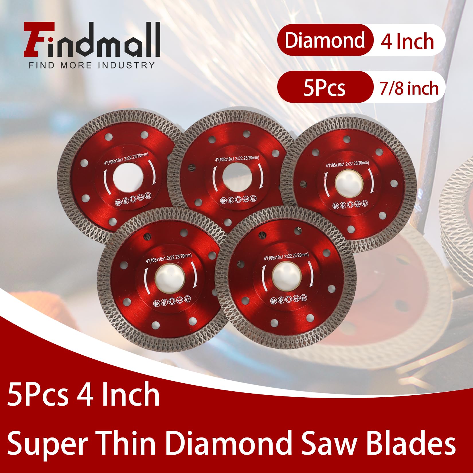 findmall 5 unids 4 pulgadas Super Thin Dry Wet Diamond Porcelana Hojas de sierra de disco de corte de cerámica Ruedas para cortar baldosas de cerámica Porcelana Granito Mármoles