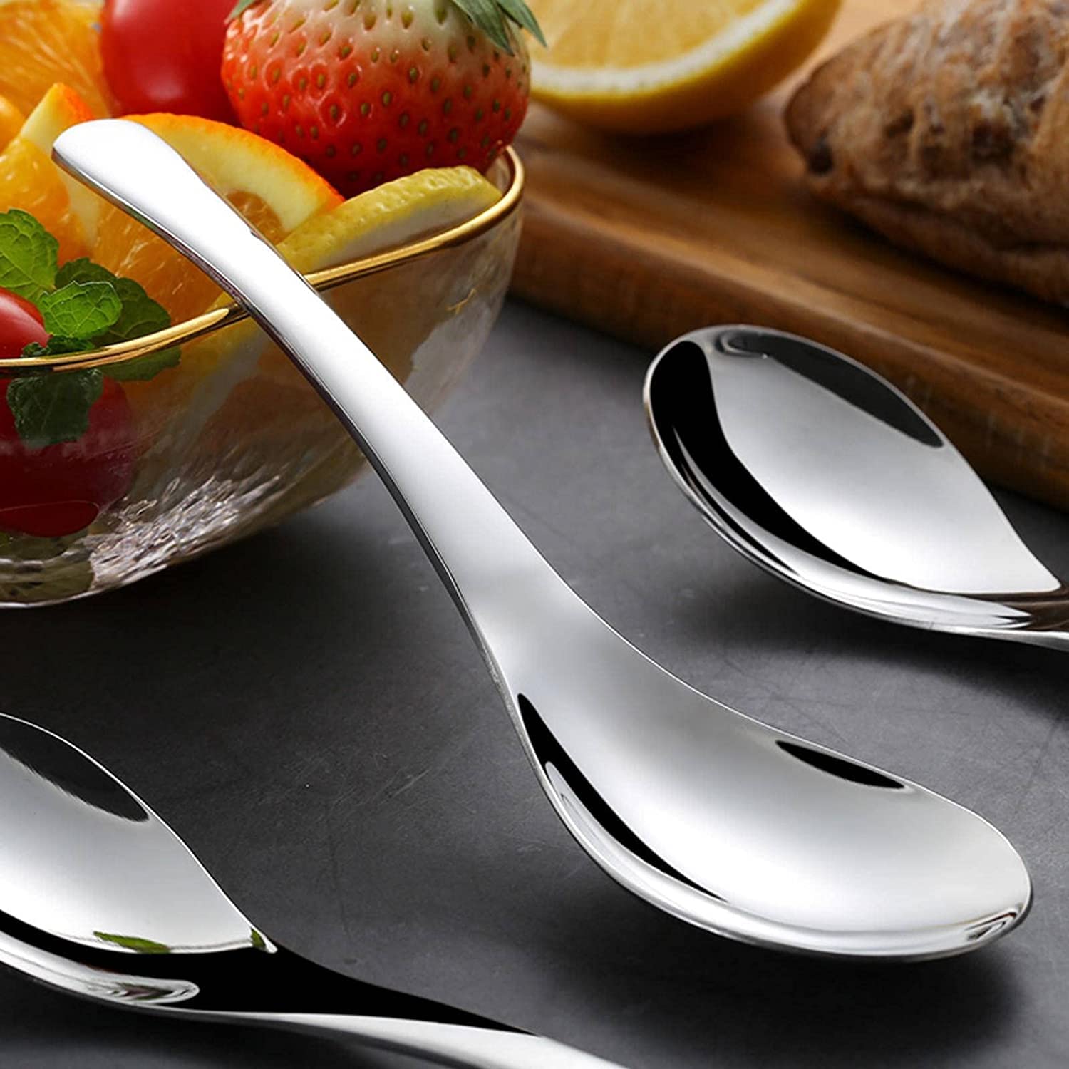 Löffel Restaurants 3 stücke Edelstahl Löffel Kurzer Griff Suppe Set Metall Küche Abendessen SpoonsFor Reisbrei Geschirr Esslöffel Hause(3 Pcs Medium)