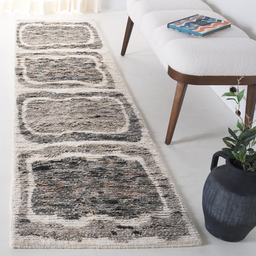 SAFAVIEH Casablanca Collection Runner Rug - 2'3" x 9', Ivory & Dark Grey, Hand-Knotted Modern Wool, Ideal for High Traffic Areas in Living Room,