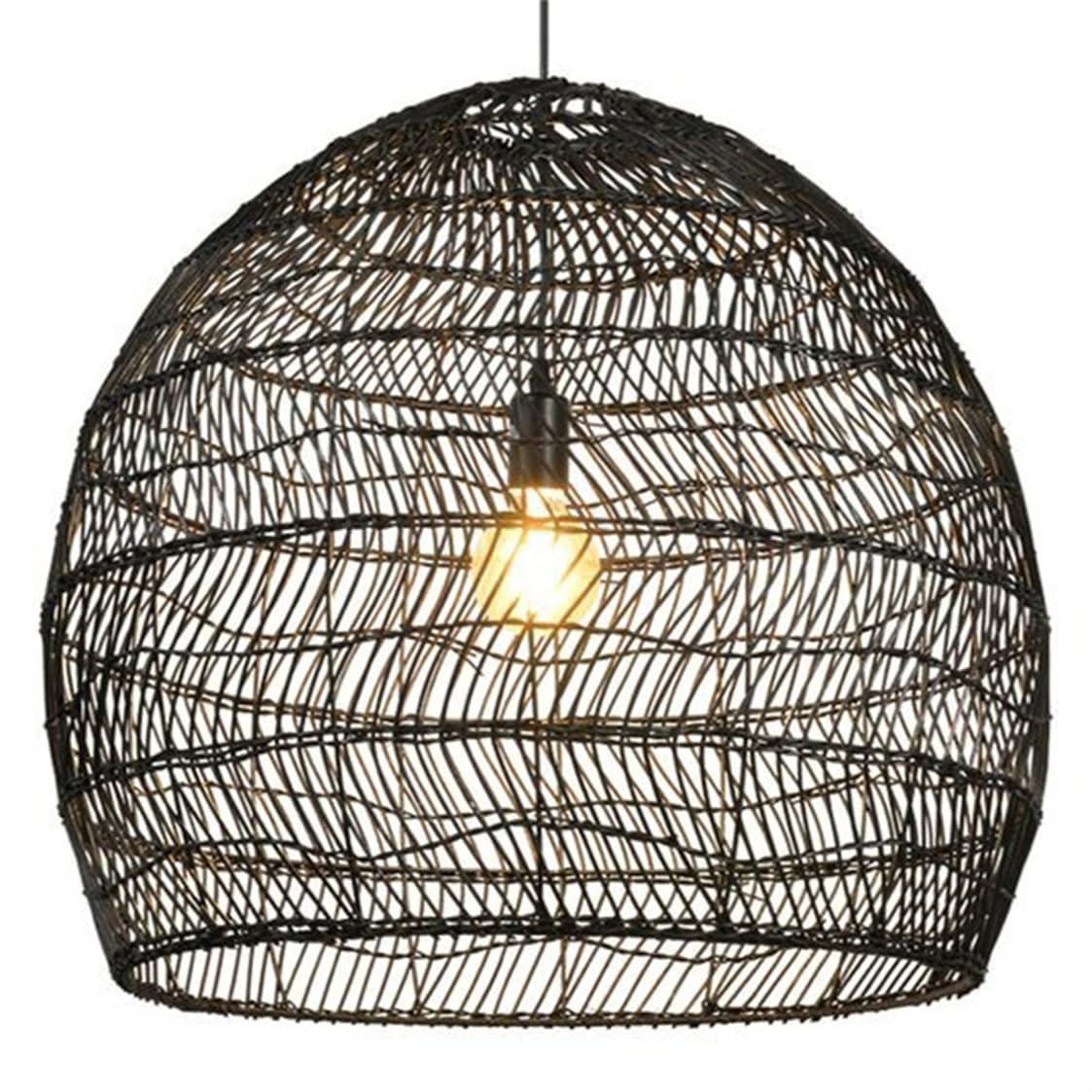 CSSYKV Wabi-sabi Rattan Basket Lamp Fixture 1-Light Dining Room Drum Pendant Light Vintage Black Foyer Bamboo Lamp Adjustable Hanging Lighting for Dining Table, Master Bedroom and Living Room