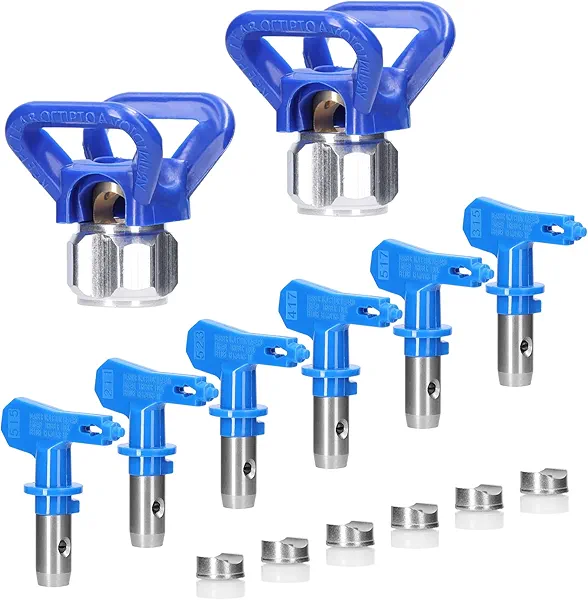 Spray Tips for Airless Sprayer, Geevorks Reversible Airless Paint Sprayer Nozzle Tips 6 Pieces with 2PCS Nozzle Seats, Airless Paint Spray Guns Nozzles Set