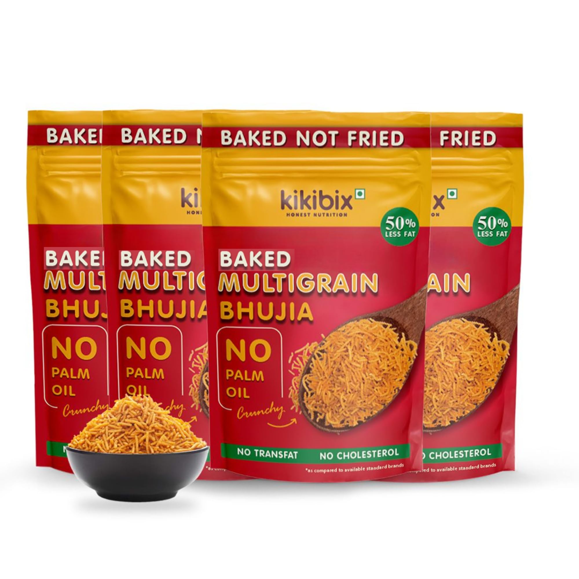Kikibix Baked Multigrain Bhujia Namkeen, Healthy Snacks for adults & kids, Low Fat, Low Calories, High Protein Bhujiya Diet Mixture for diabetics- No Palm Oil, Baked Not Fried - Pack of 4