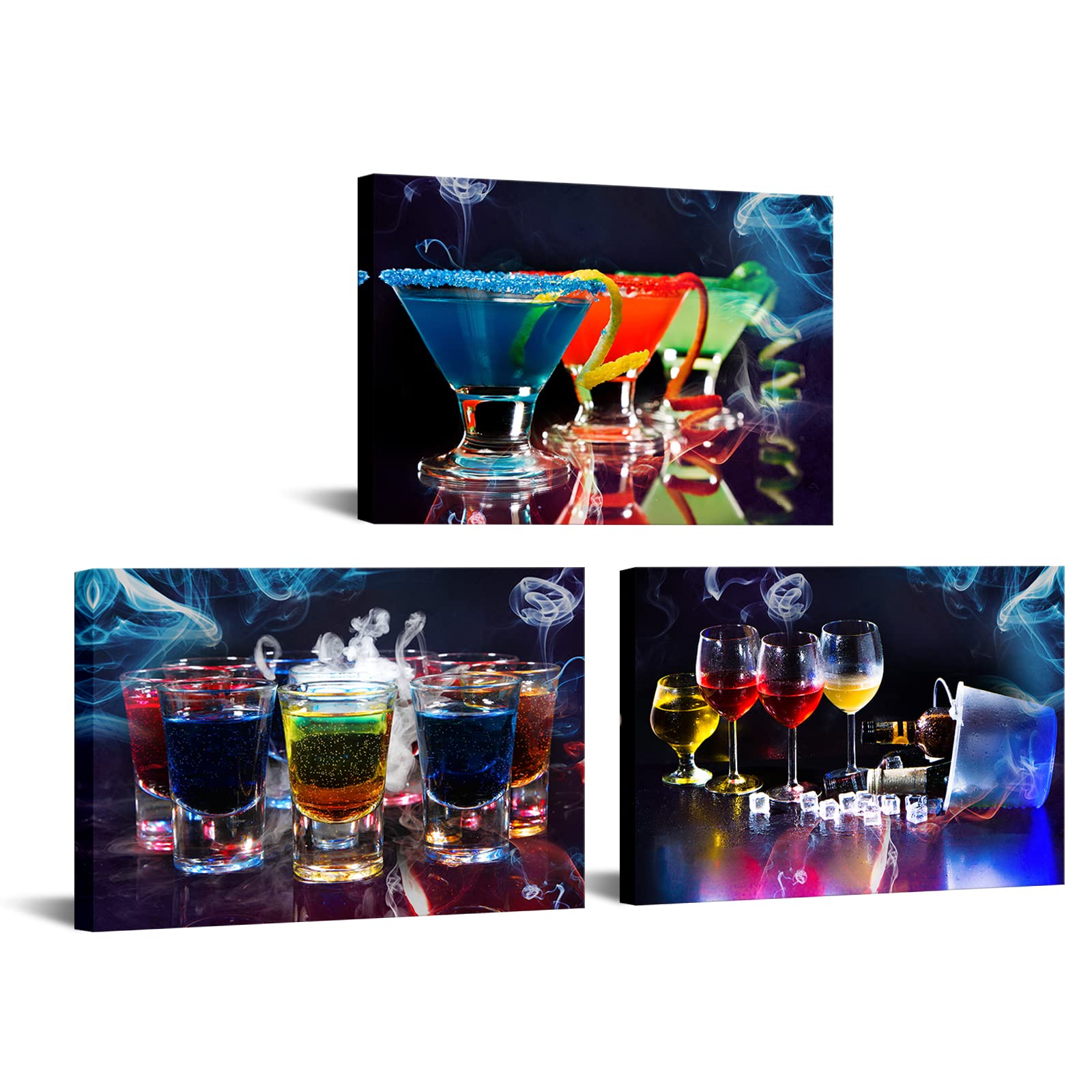 LevvArts 3 Piece Cocktail Canvas Wall Art Colorful Cocktails Pictures Posters Painting Print for Kitchen Dining Room Decor Still Life Artwork Modern