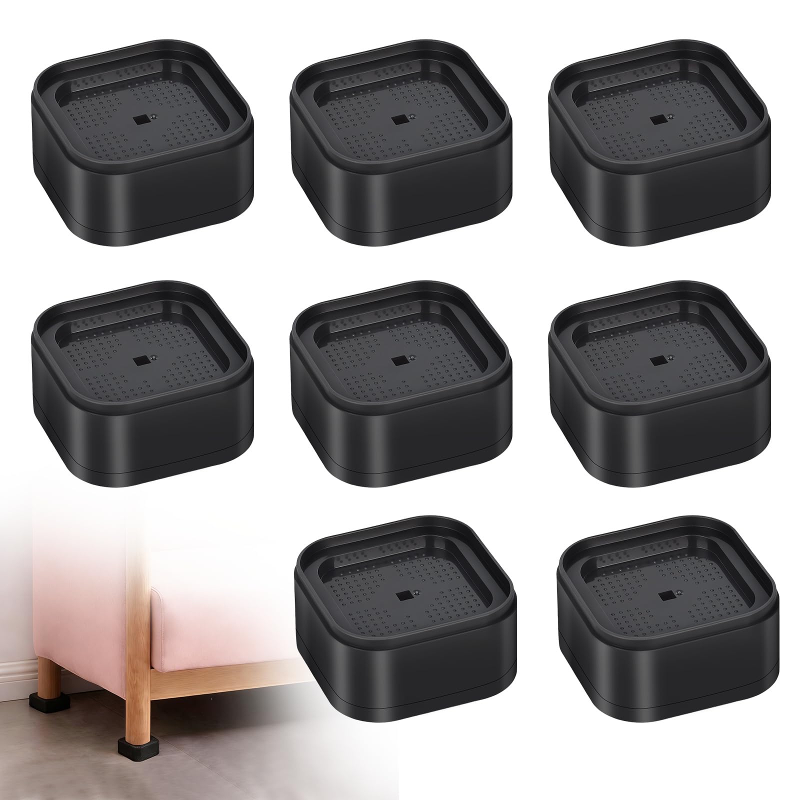 CMANLNYK 8pcs Square Furniture Risers - Leg Risers Heavy-Duty Table Lifts for Sofas, Chairs, Desks and Beds, Plastic Durable Non-Slip Bed Risers, Height Boosters, 7 x 7 x 3.5 cm