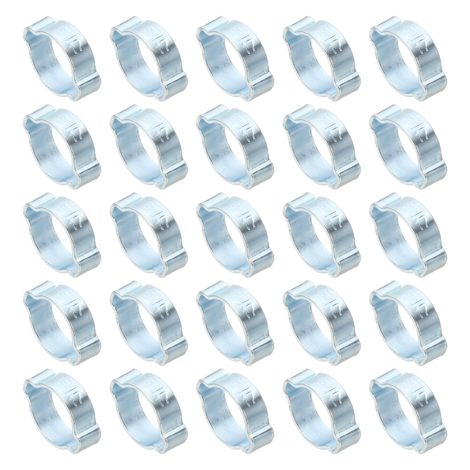 PATIKIL 50 Pack 14-17mm Double Ear Hose Clamp, Galvanized Steel O Clip Crimp Rings for Fuel Petrol Pipe Tube Fitting Connections, Silver Tone