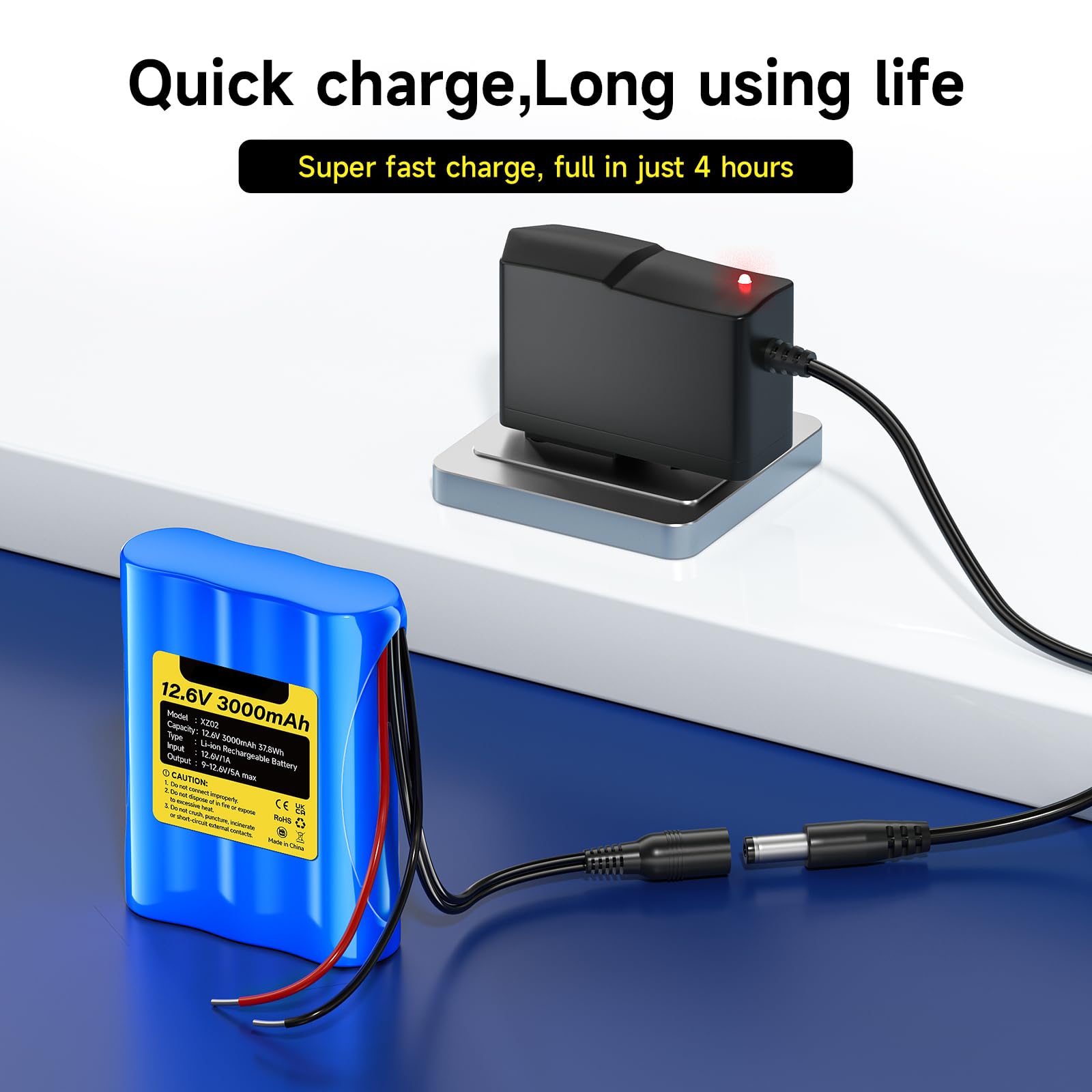 CITYORK 12.6V DC 3000mAh wiederaufladbarer Lithium-Ionen Akku für Solar Paneele, CCTV-Kameras, Camcorder, LED-Streifenlichter, MP3-Player, DIY-Projekte und mehr