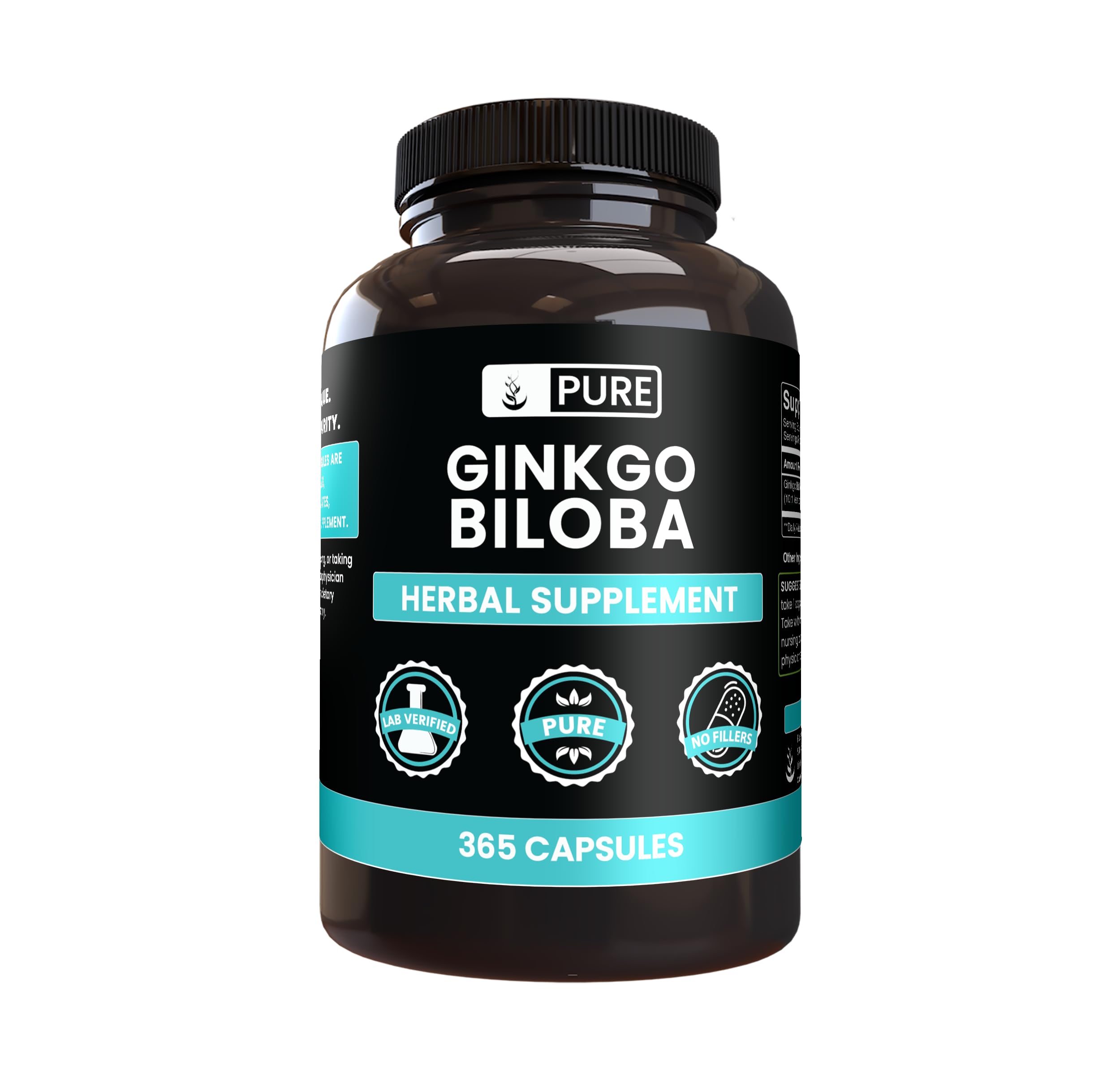 PURE ORIGINAL INGREDIENTS Ginkgo Biloba (365 Capsules) No Magnesium Or Rice Fillers, Always Pure, Lab Verified 365 Count (Pack of 1)