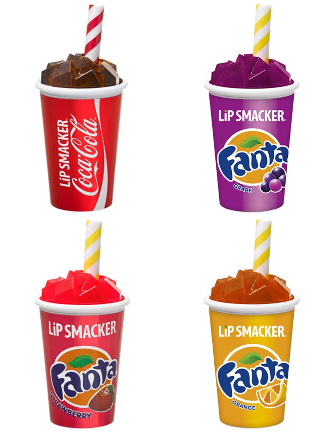 Lip Smacker Coke & Fanta Cup Lip Balm Collection, Set of 4 Flavored Lip Balms
