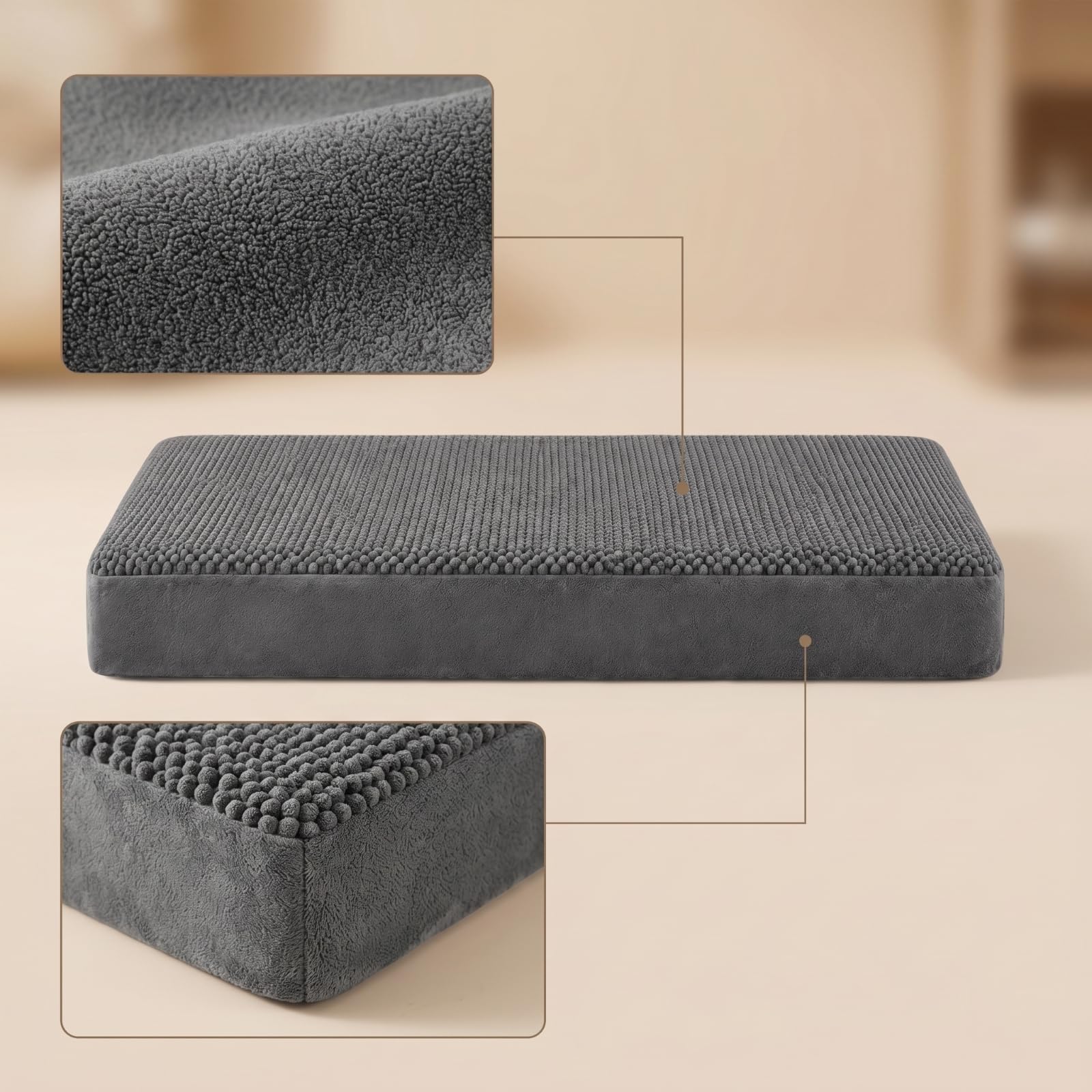 rockible Colchoneta con Base Antideslizante Lavable Cama Desenfundable Cojín para s, Sala Estar, Gris Oscuro, 86 56 8cm