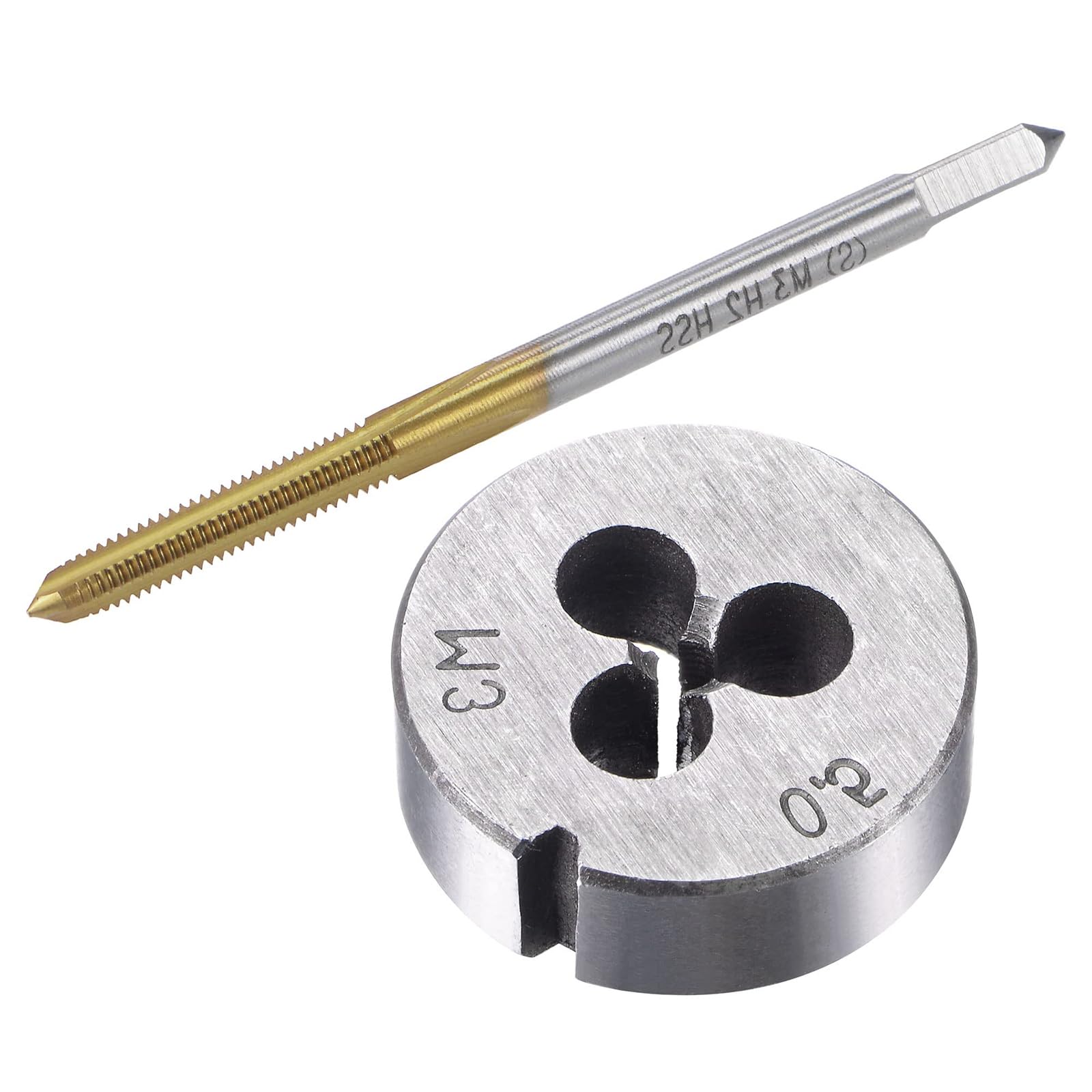MACHSWON Tap and Die Set Metric M3x0.5,HSS (High Speed Steel) Titanium Plated Machine Straight Flute Thread Screw Tap,Alloy Steel Round Threading Die