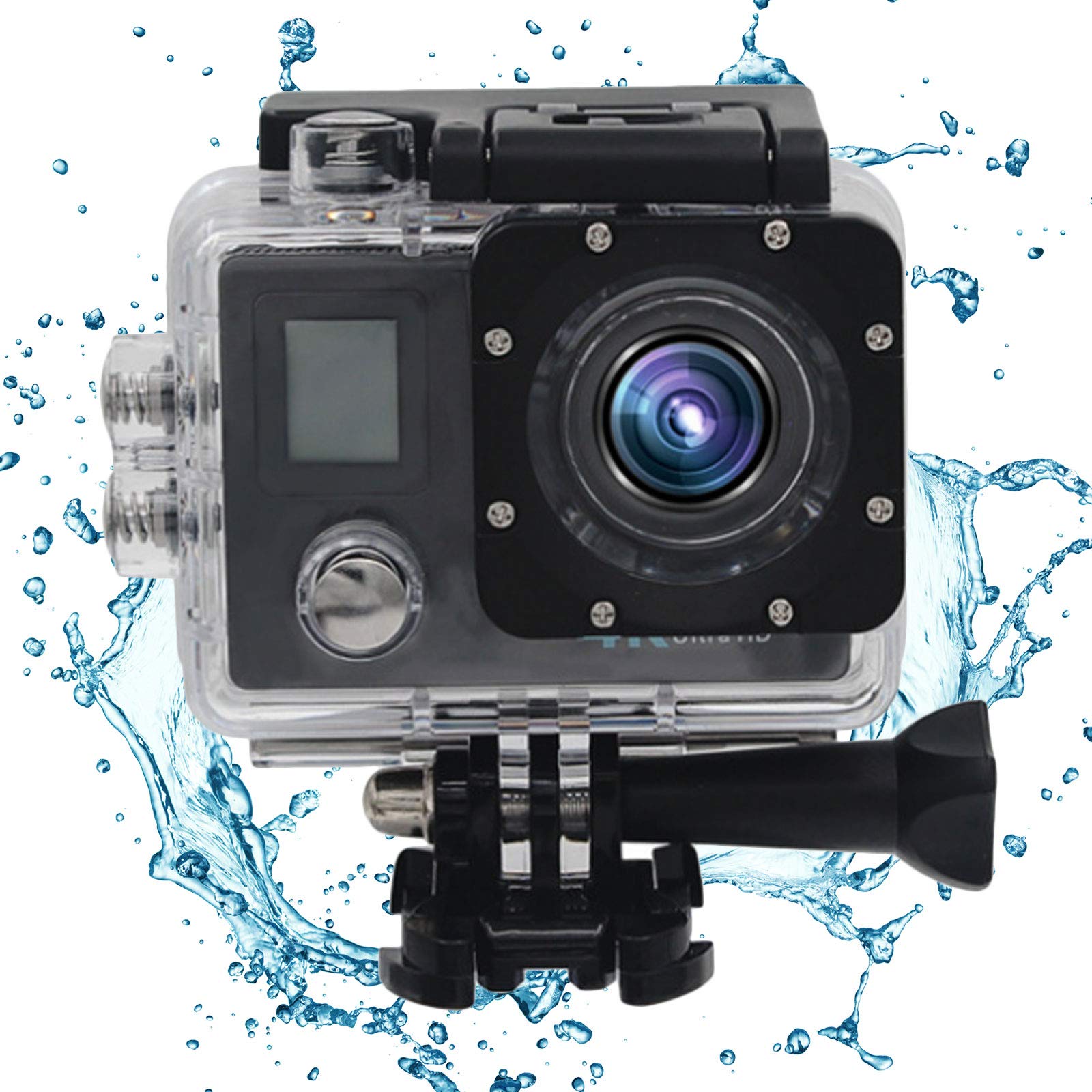 Macchina Fotografica Subacquea, Fotocamera Subacquea Digitale Full HD 4K, Doppio Schermo, Stabilizzatore D'immagine Giroscopico, Impermeabile Sommergibile Fino a 30 M,Nero