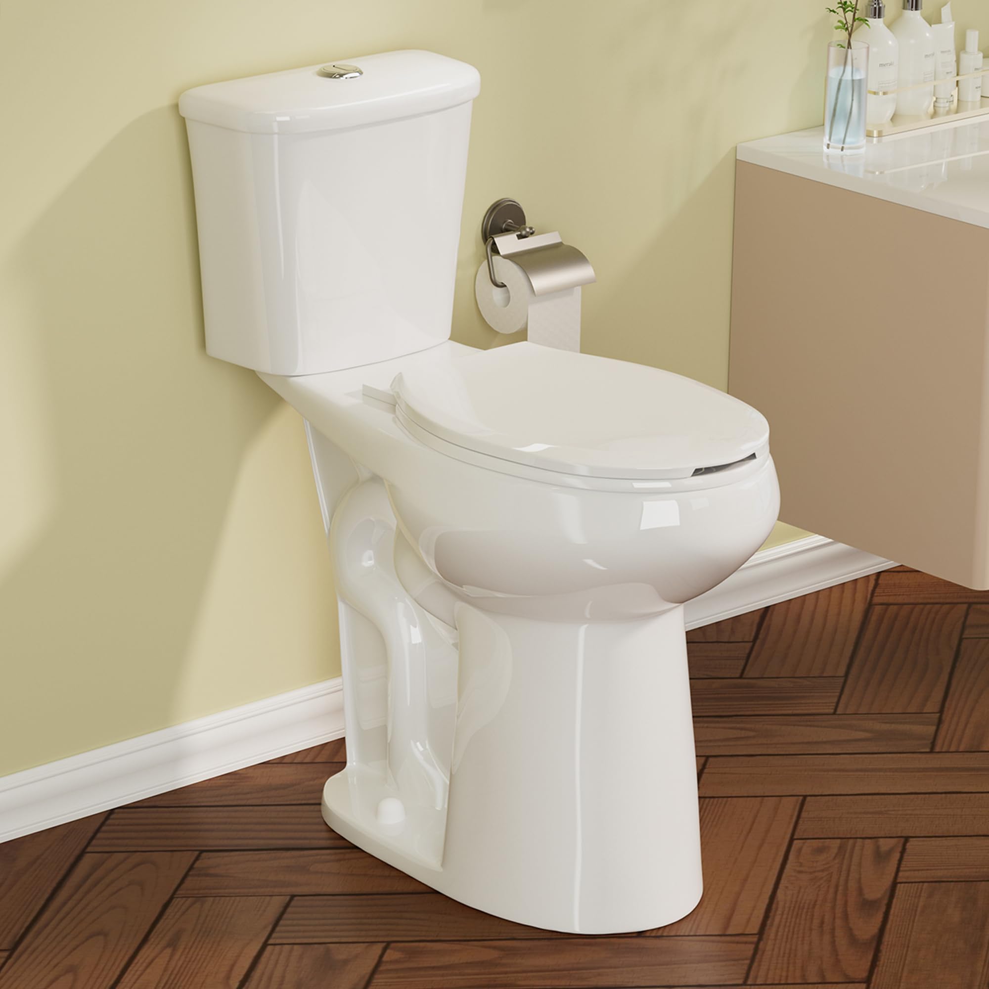 SUPERFLO Elongated Tall Toilet 21 Inch White, Extra Tall Toilets for Elderly with Dual Flush & Rough in 12 Inch, High Toilets for Bathrooms Tall Height for Seniors & Tall Person