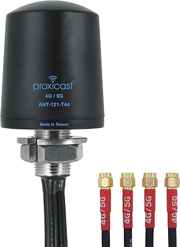 Proxicast Antena celular 4x4 MIMO 4G/5G – Perfil bajo resistente al vandalismo IP67 Omni montaje en agujero pasante – 2 pies coaxial – Negro –