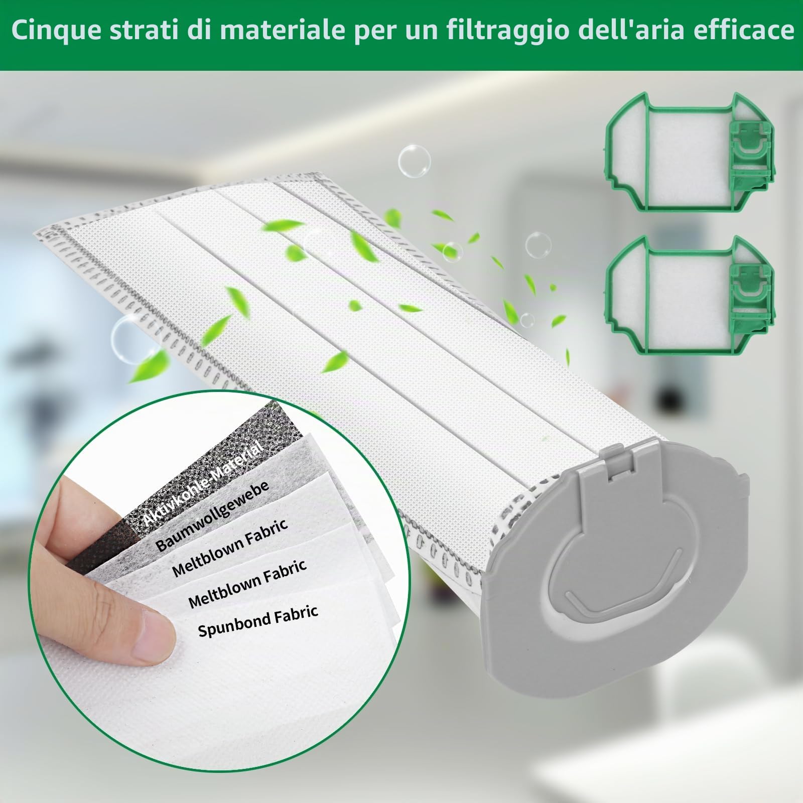 Kit 12 Sacchetti in Microfibra compatibile per Folletto VK7S VK7 FP7S FP7-12 Sacchetti Aspirapolvere + 2 Filtro Motore