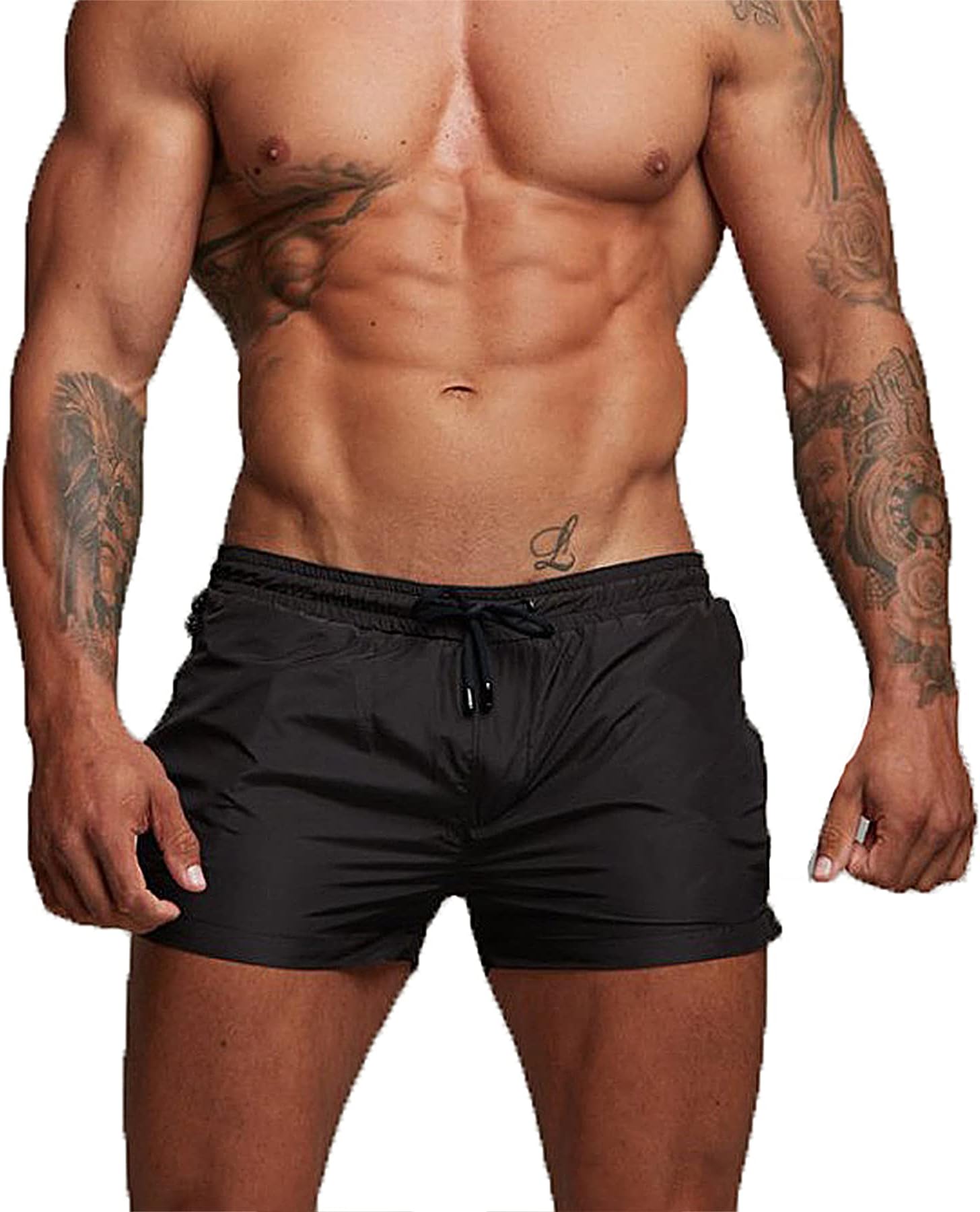 Mens Swimming Trunks Quick Dry Swim Shorts Swimwear Board Shorts Adjustable Drawstring Swimming Beach Shorts Boxer with Zipper Pocket