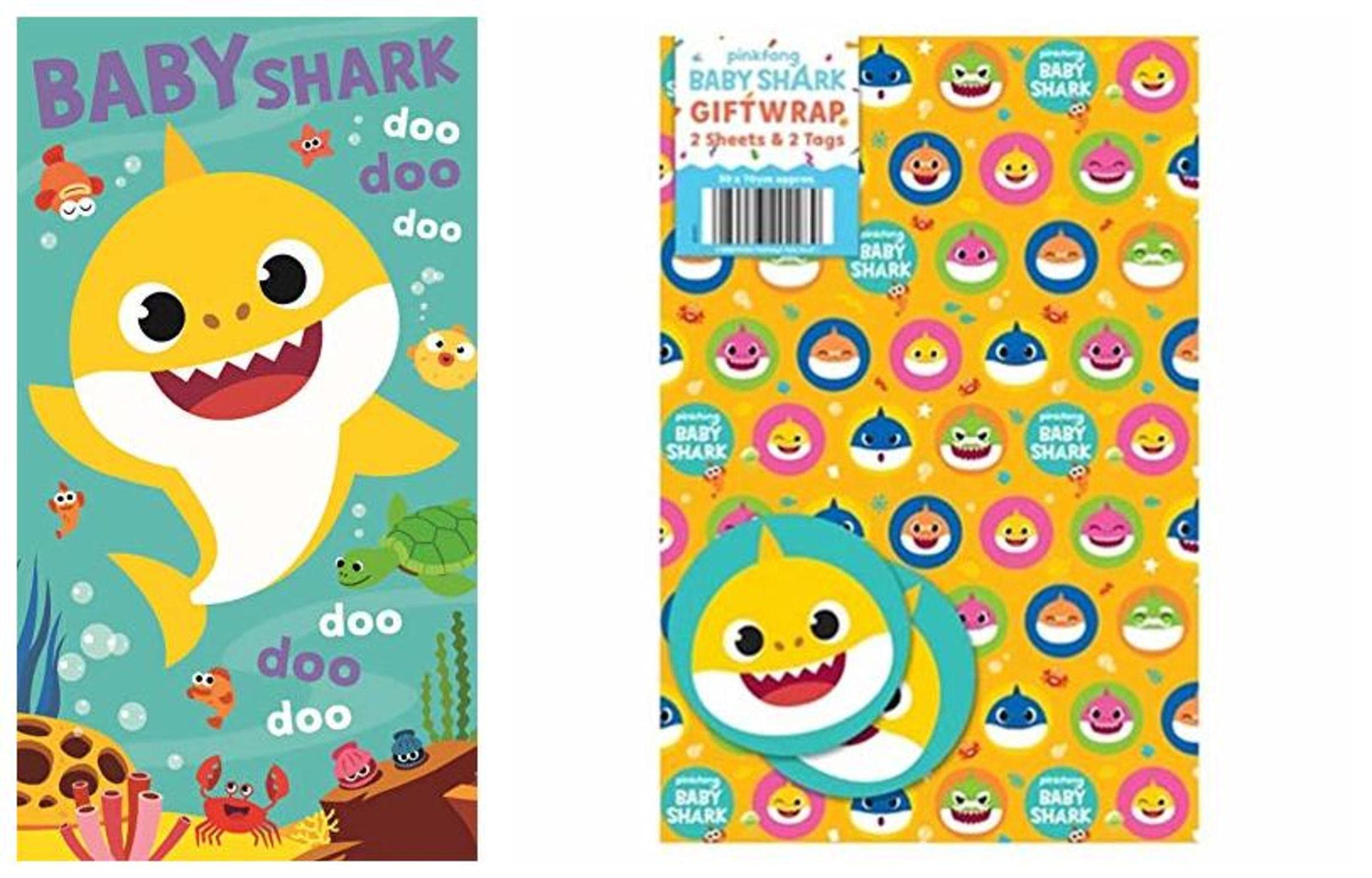 Buy Baby Shark Birthday Card + Baby Shark Gift Wrap 2 Sheet 2 Tag