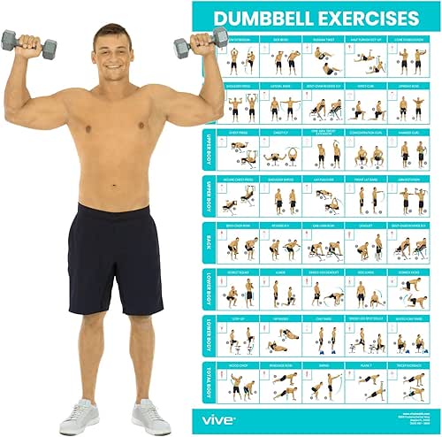 Vive Dumbbell Workout Poster - Home Gym Exercise for Upper,