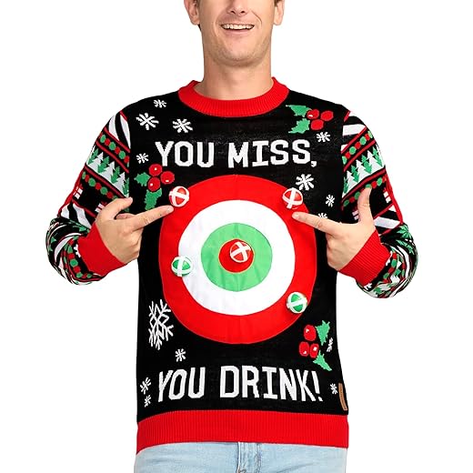 Tipsy Elves Men's Drinking Game Christmas Sweaters Size X-Large Black Ugly Holiday Pullover