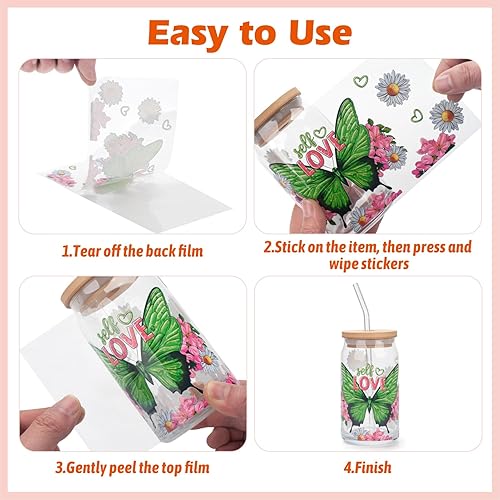 Miniatura 4 de Envolturas de vasos UV DTF de transferencia para vasos de vidrio de 16 onzas, 10 hojas de transferencia de vasos, calcomanías de transferencia para