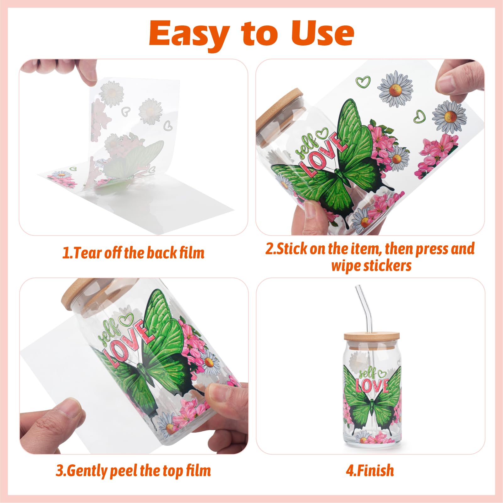 10 Adesivi UV DTF Per Tazze Arricraft | Fantasie Farfalle E Fiori | Stile Fantasy | Impermeabili E Riavibili