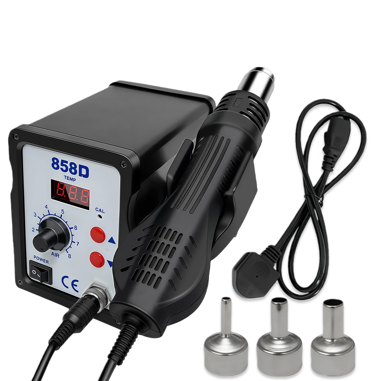 Stazione di saldatura ad aria calda, 700 W, 858D Hot Air Rework Station con display LED e 3 ugelli, stazione dissaldante 2 in 1, stazione dissaldante Rework Station, display digitale, kit saldatore