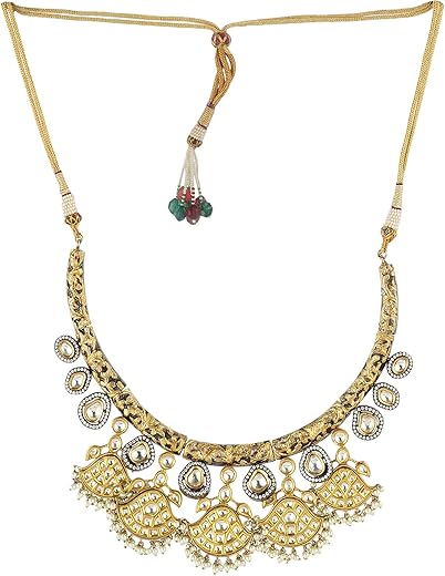 Auraa Trends 22KT Gold plated Kundan Traditional Handcrafted Stones Brown Necklace Set for women and Girls