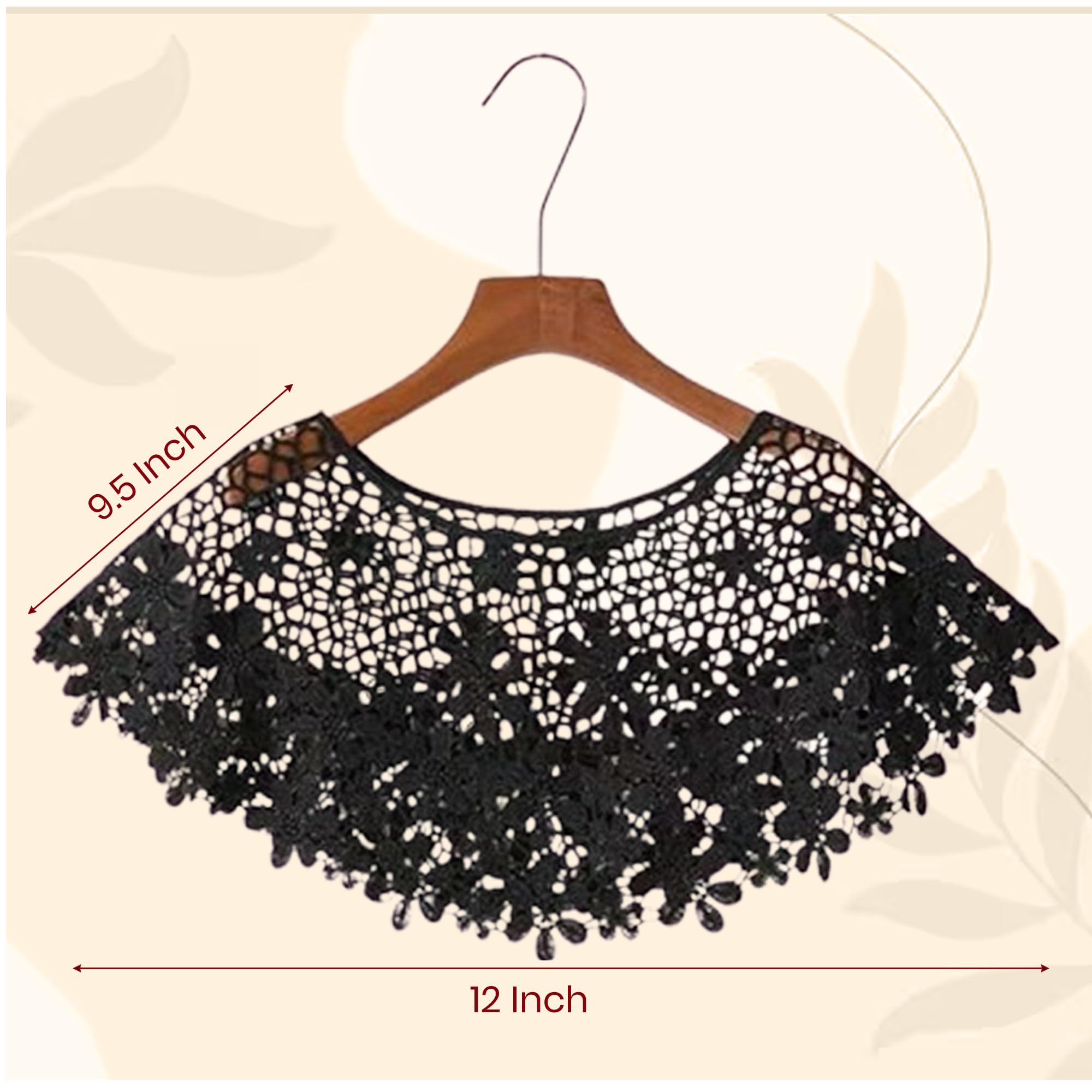 Homeaura® Lace Shrugs for Women | Stylish Cape Poncho Crochet Shrug Floral Pattern Capelets Knitted Cover Up Wraps | Short Hollow Out Net Shrug for Off-Shoulder Strapless Evening Beachwear (Black) - Image 9 thumbnail