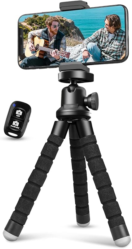 Trípode para teléfono, trípode flexible para iPhone y teléfono celular Android, viene con control remoto inalámbrico y clip para grabación de video/vlogging/selfie