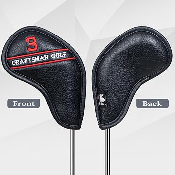 Craftsman Golf 12pcs or 1pc Black Synthetic Leather Golf Iron Head Covers Set Headcover with Colorful Number Embroideried For Callaway, Ping, Taylormade, Cobra For Right and Left Handed Golfer