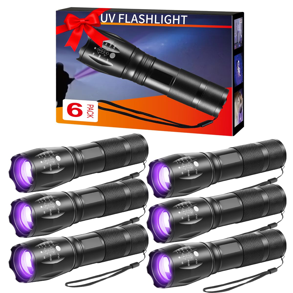 Staaricc 6Pack Small UV Flashlight Black Light, 395nm Pet Urine Detector