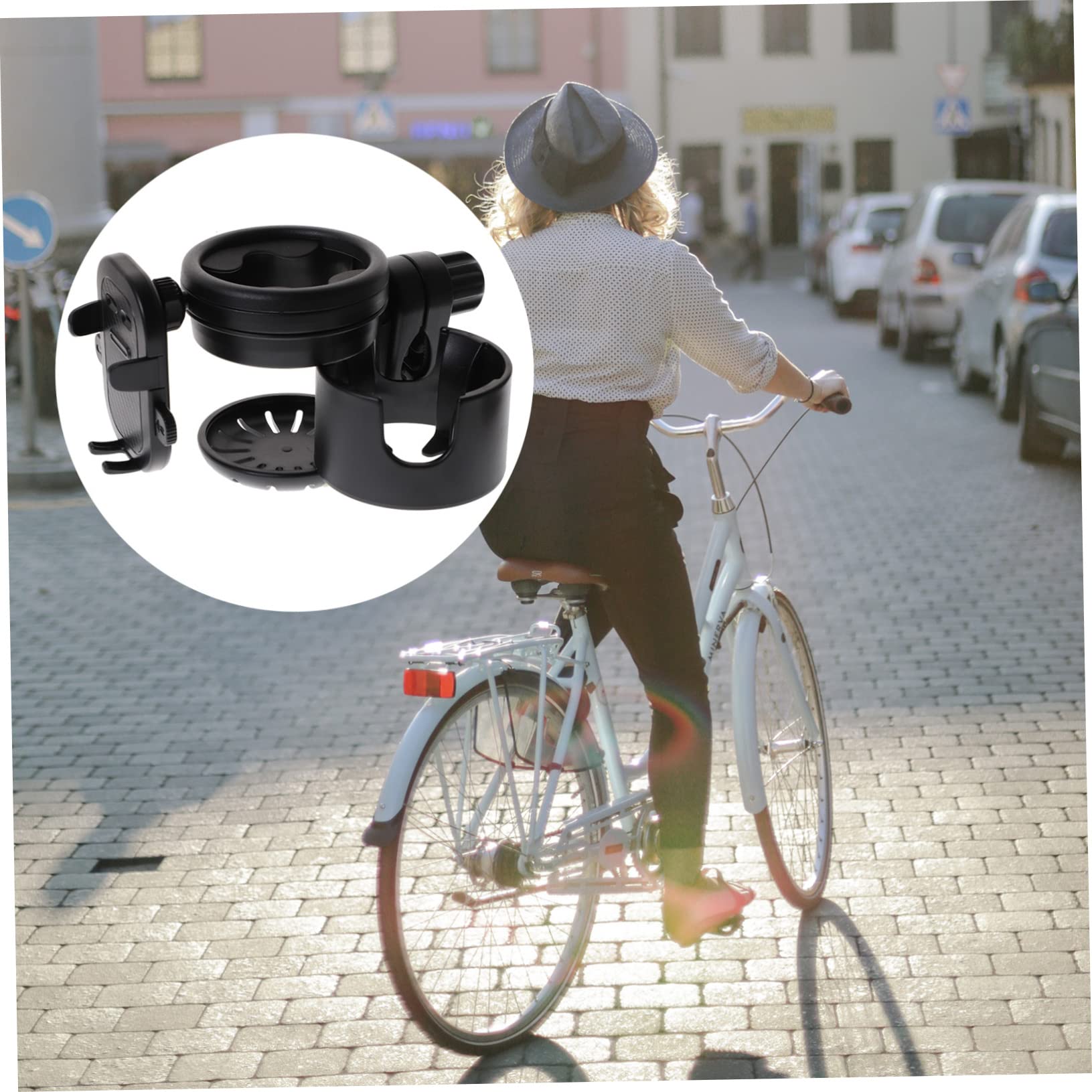 BESTonZON Portabicchieri per Passeggino Nero, Supporto per Biberon e Bottiglia in Plastica e Metallo, Antiscivolo per Bici e Carrozzina