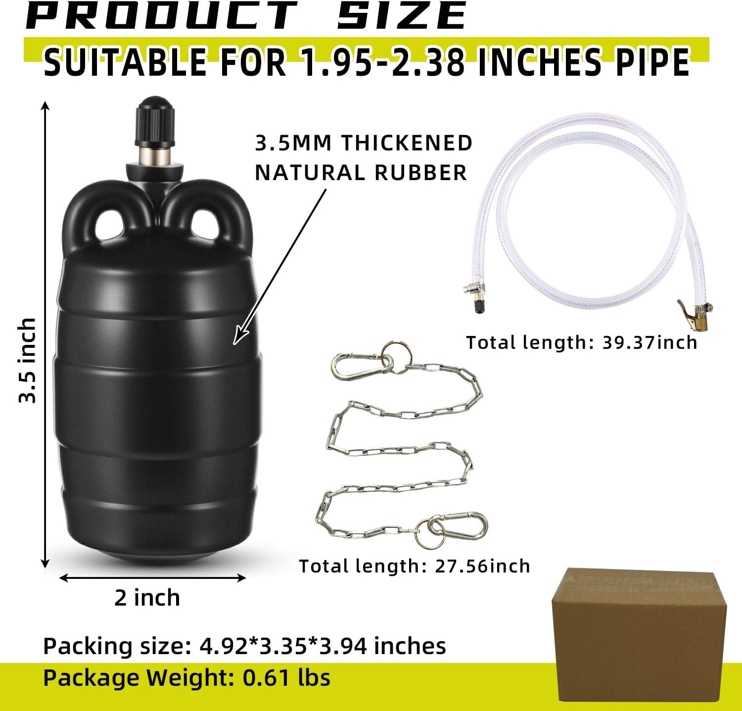 Test Ball Inflatable Pipe Plug, 2–24 in, –30 to 120°C, 0.015–0.03 MPa. for Household Plumbing, Municipal Sewage, Water Projects, Road/Bridge Construction (2 Inchs)