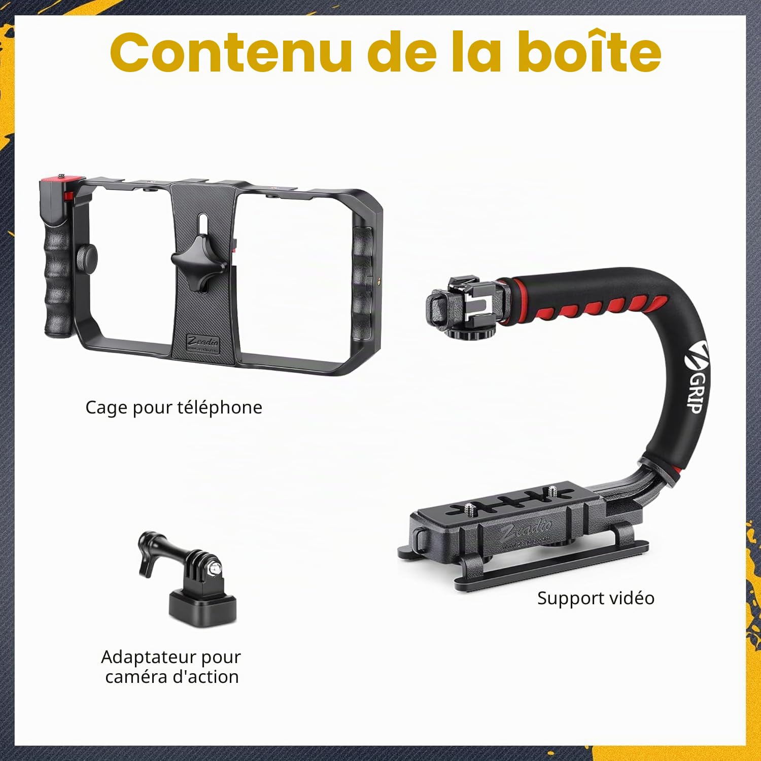 Zeadio Stabilisateur vidéo Portable pour caméra d’Action avec Support vidéo pour Smartphone pour Tous Les Types de caméras, caméscopes et Smartphones