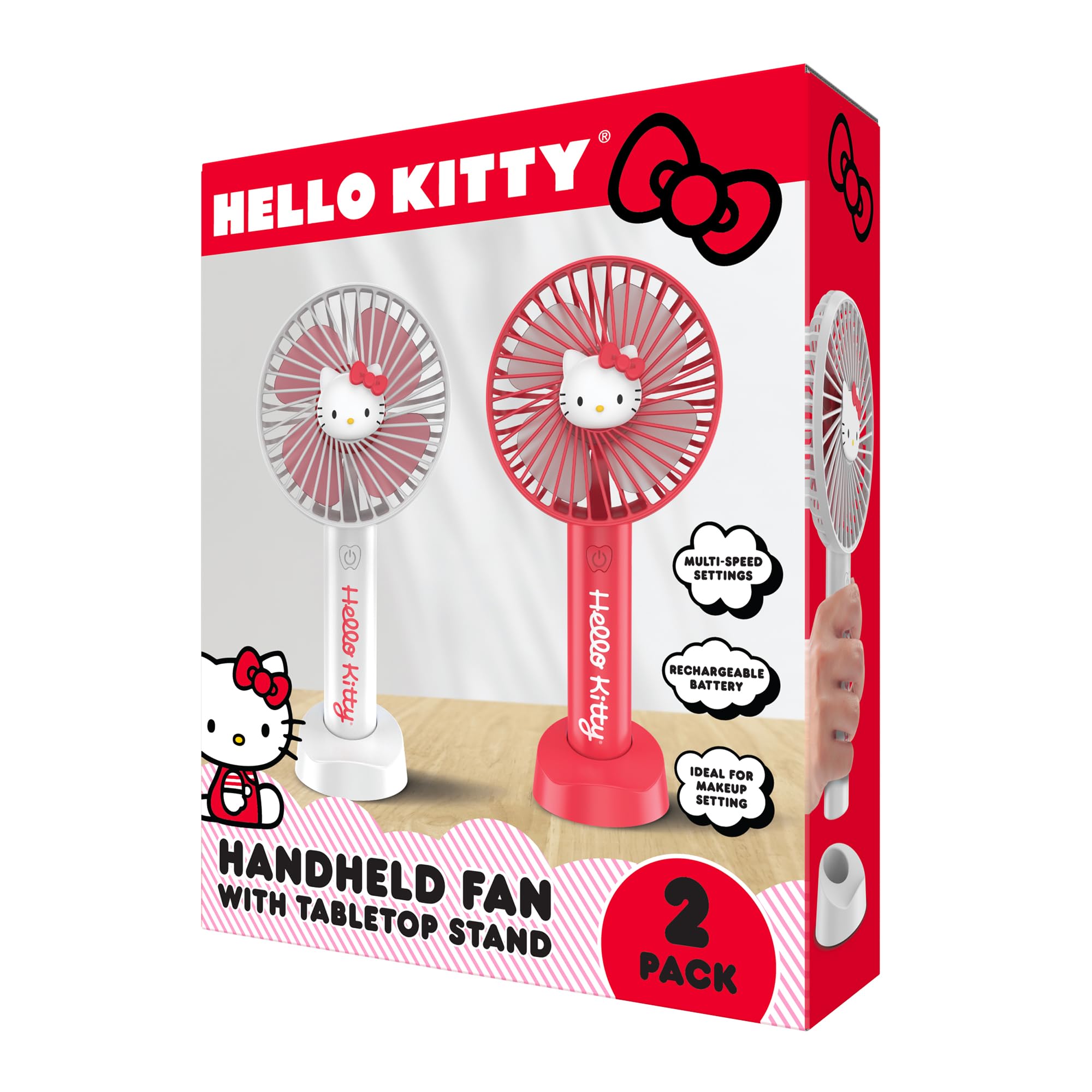 Amazon | Hello Kitty 2個パック 手持ち扇風機 卓上スタンド付き