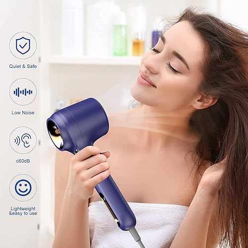 Miniatura 7 de Secador de pelo, secador iónico, motor sin escobillas de 110, 000 RPM para secado rápido, bajo ruido, función de memoria, reduce el encrespamiento,