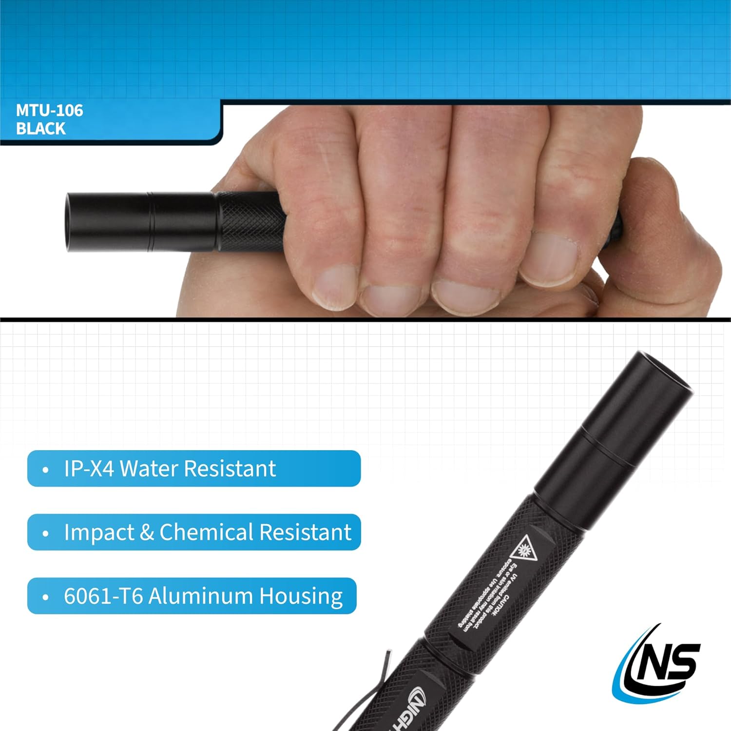 Nightstick MTU-106 Mini-TAC UV Flashlight with 2 AAA, Black,Small