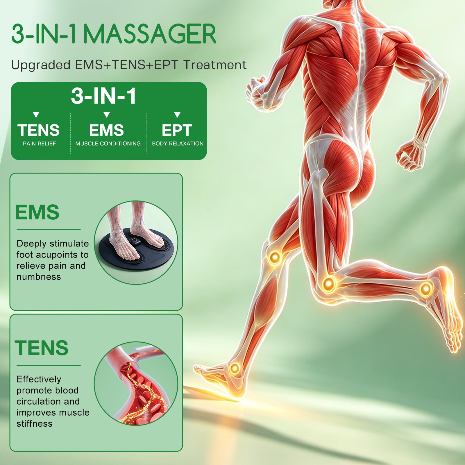 Medic Durchblutungs-stimulator Beine, Wiederaufladbare Fußmassagematte Durchblutungsstimulator Füße Beine, EMS Fußmassagegerät Elektrisch Verbessert Durchblutung und Neuropathie Linderung Fußschmerzen
