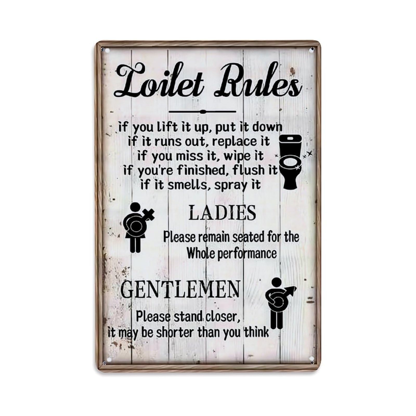 Toilet Rules Funny Sign Retro Metal Tin Sign, Vintage Metal Poster for home, Gaming Room, Studio Workshop,Bar,Garage Wall Art Decor 8x12 Inch